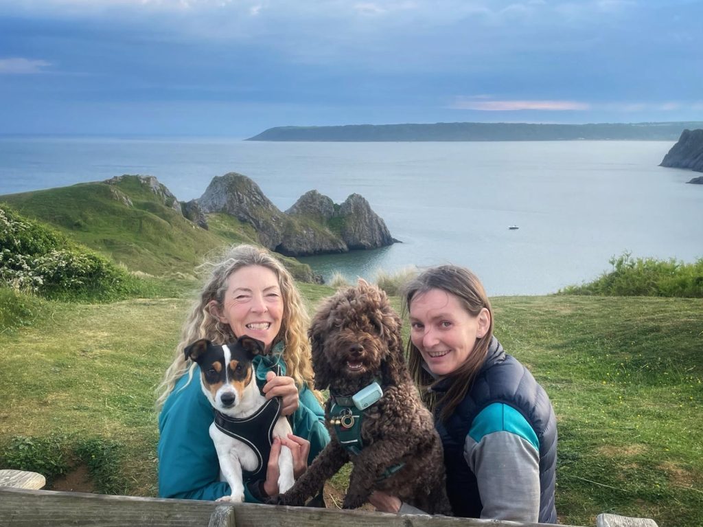 Eleri &Michelle with Dewi & Bruno at Three Cliffs Bay, Gower